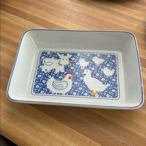 Blue farm Animal‎ baking dish George Good Japan Duck chicken cow casserole dish